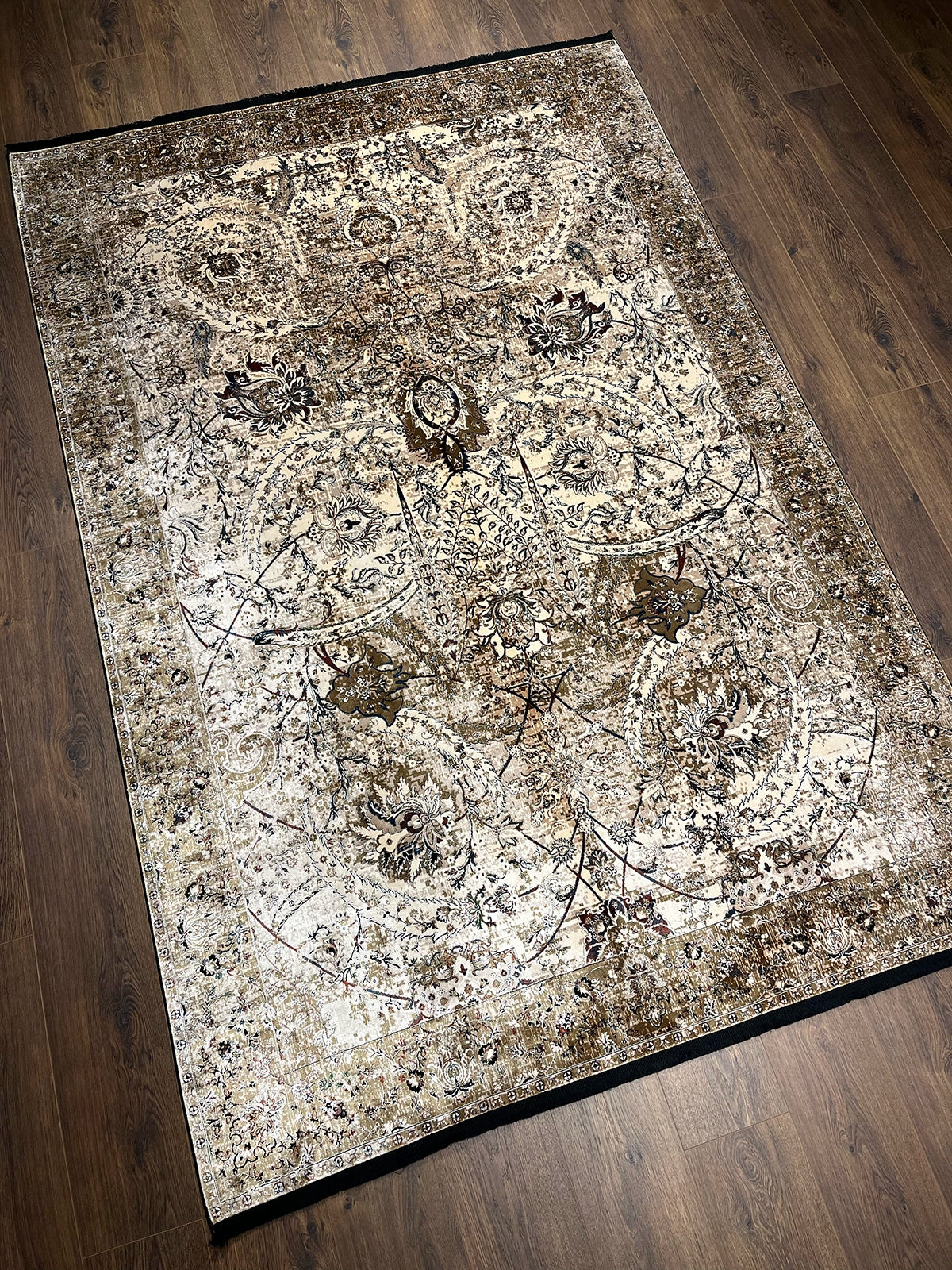 Pietra Serisi Etnik Desen Bej Bambu Özel Tezgah Halısı