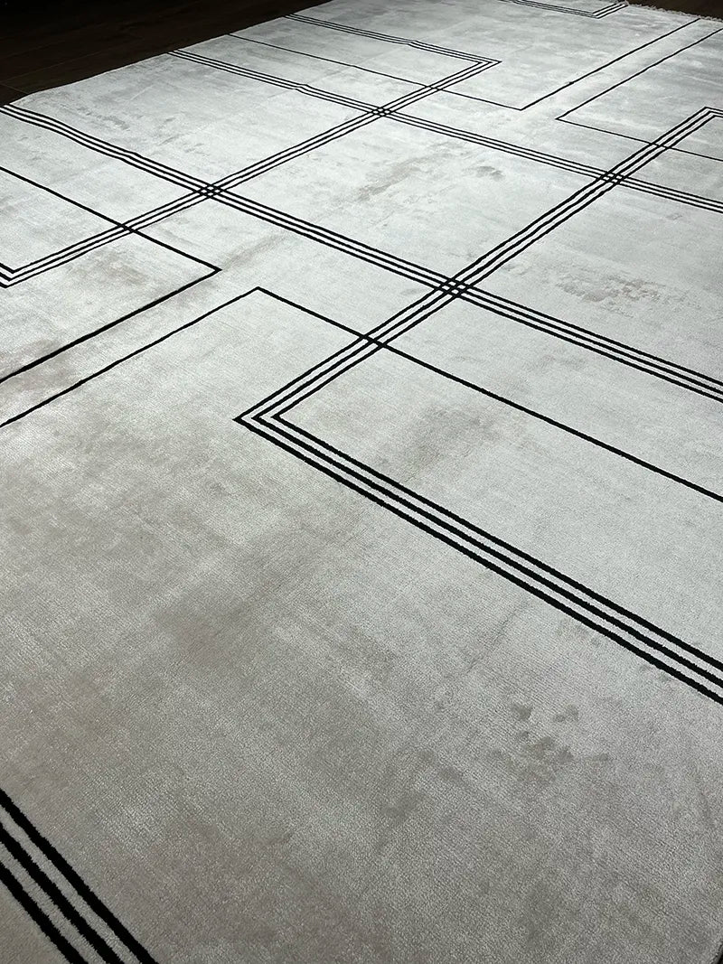 Modern Çizgili Siyah Bambu Özel Tezgah Halısı