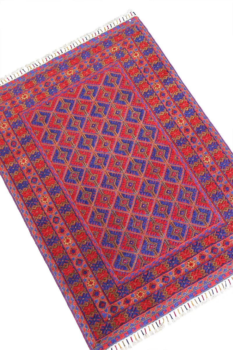 El Dokuma Afgan Berceste Kırmızı Yün Kilim