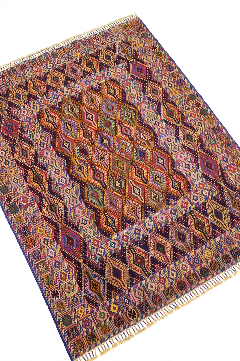 El Dokuma Afgan Berceste Renkli Yün Kilim