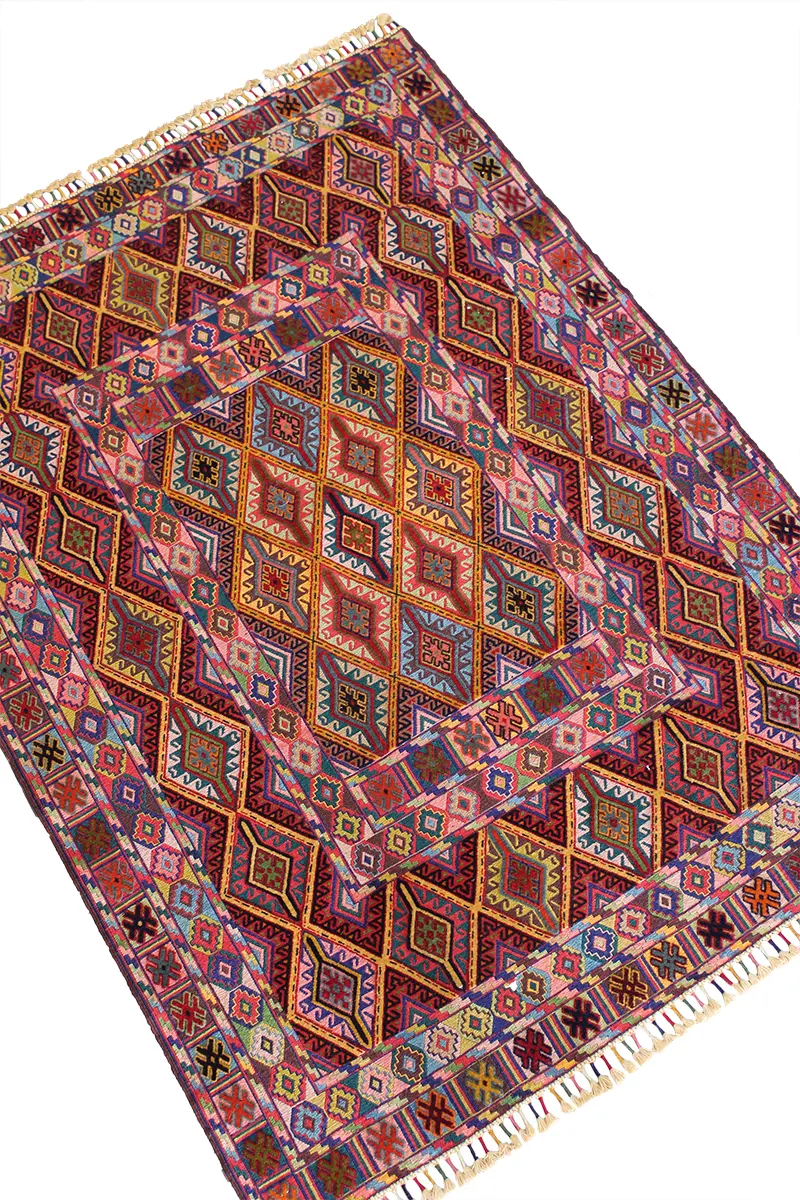 El Dokuma Afgan Berceste Renkli Yün Kilim