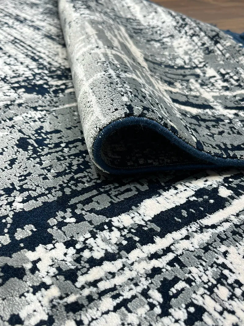 Eskitme Desen Lacivert Bambu Özel Tezgah Halısı