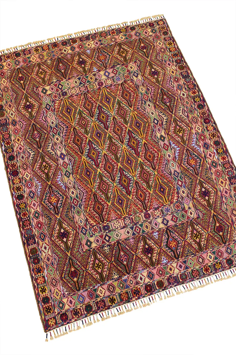 El Dokuma Afgan Berceste Renkli Yün Kilim