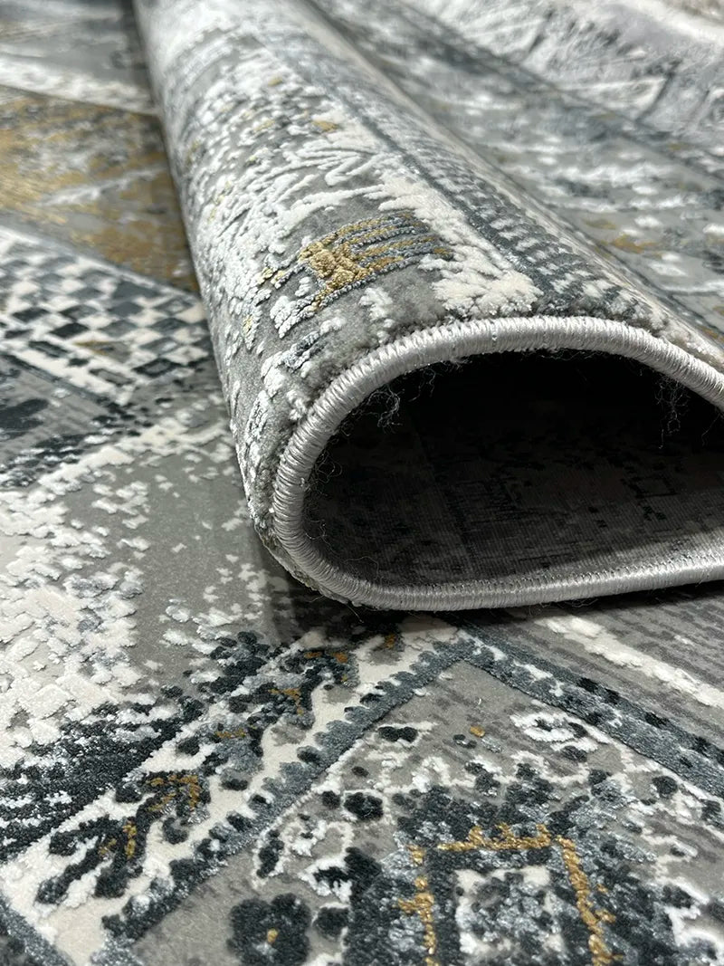 Craft Serisi Etnik Desen Gri Bambu Özel Tezgah Halısı