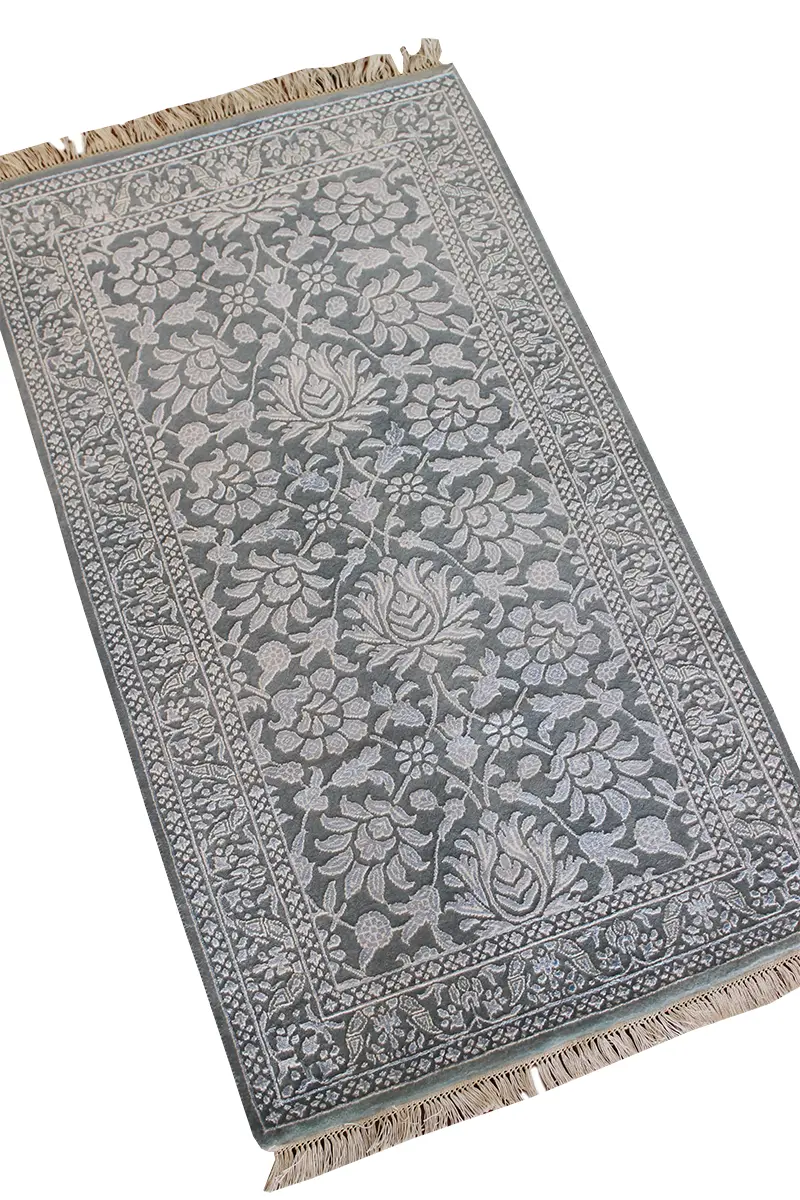 El Dokuma Mavi Uşak Desenli Yün Halı