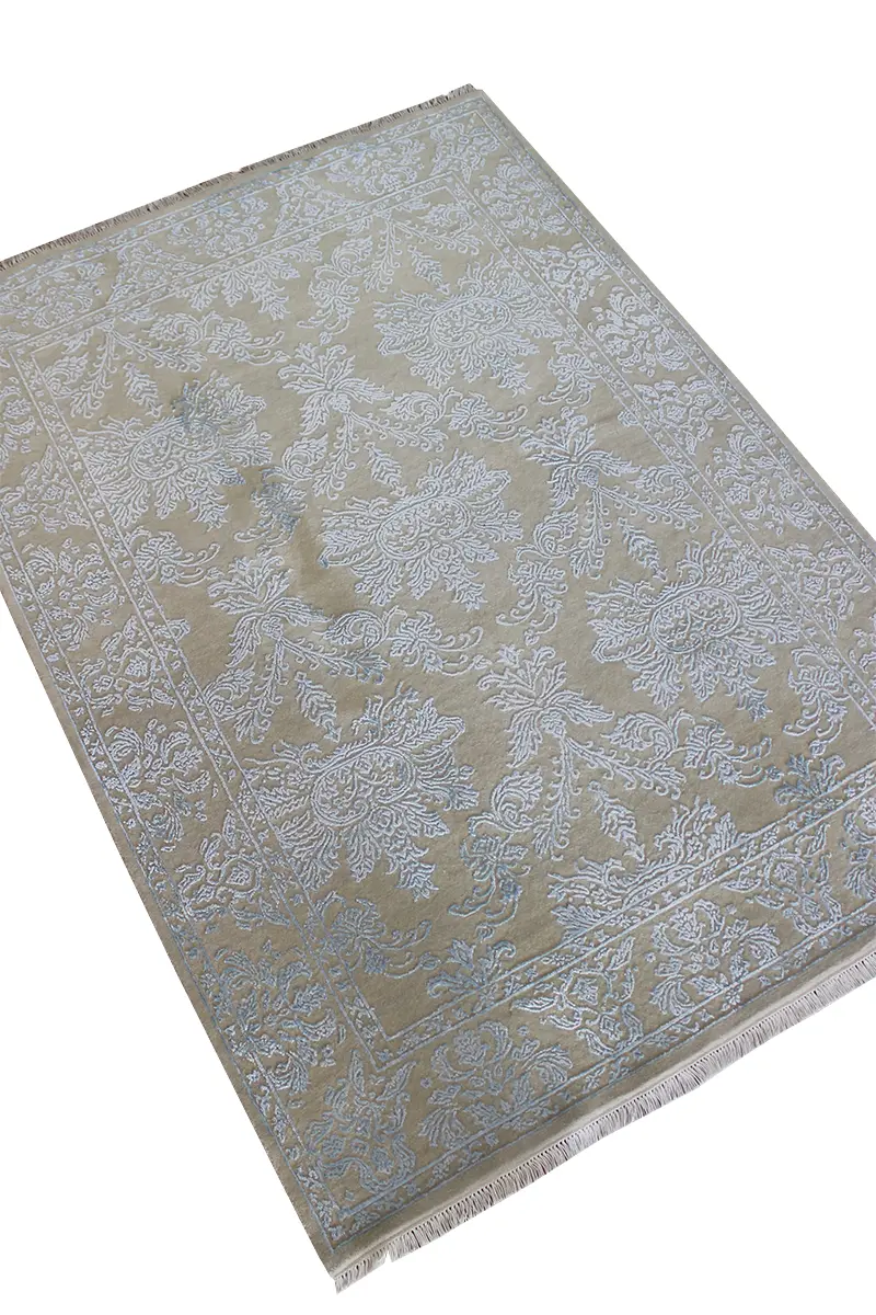 El Dokuma Mavi Uşak Desenli Yün Halı