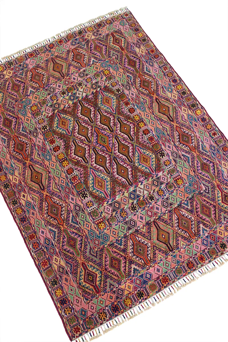 El Dokuma Afgan Berceste Renkli Yün Kilim