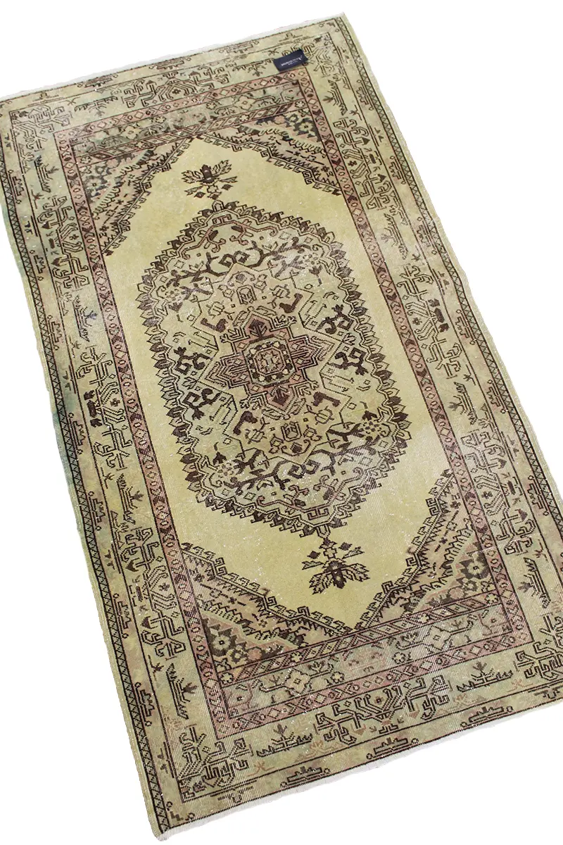 El Dokuma Sarı Vintage Halı