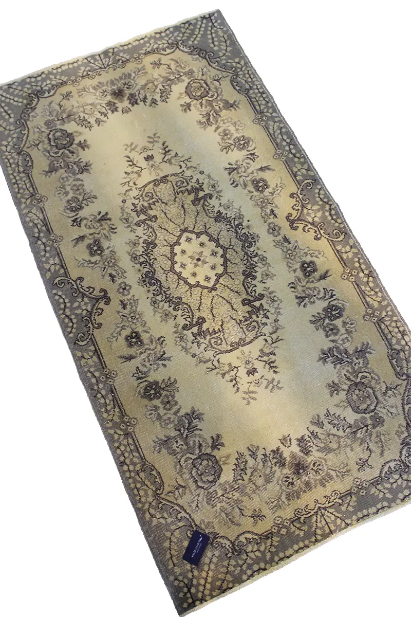 El Dokuma Sarı Vintage Halı