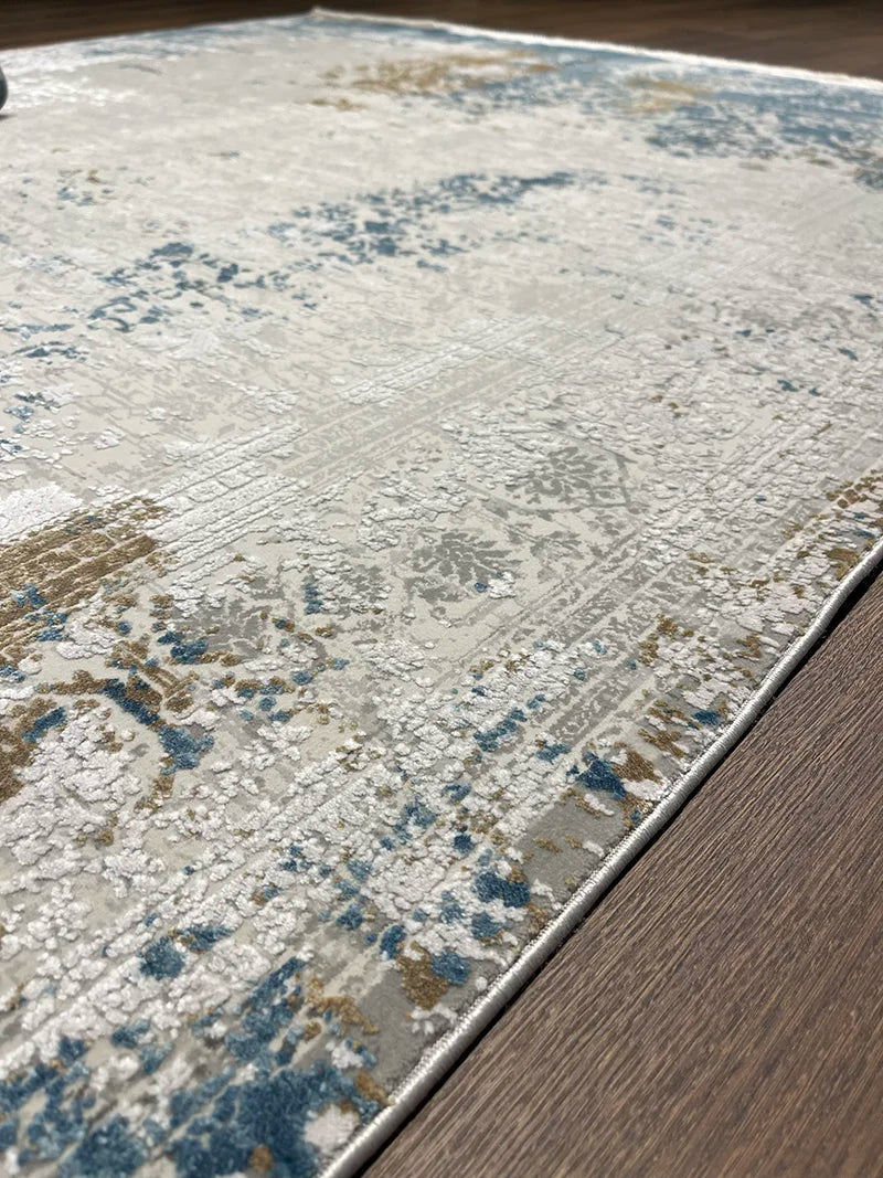 Olimpos Serisi Eskitme Desen Mavi Bambu Özel Tezgah Halısı