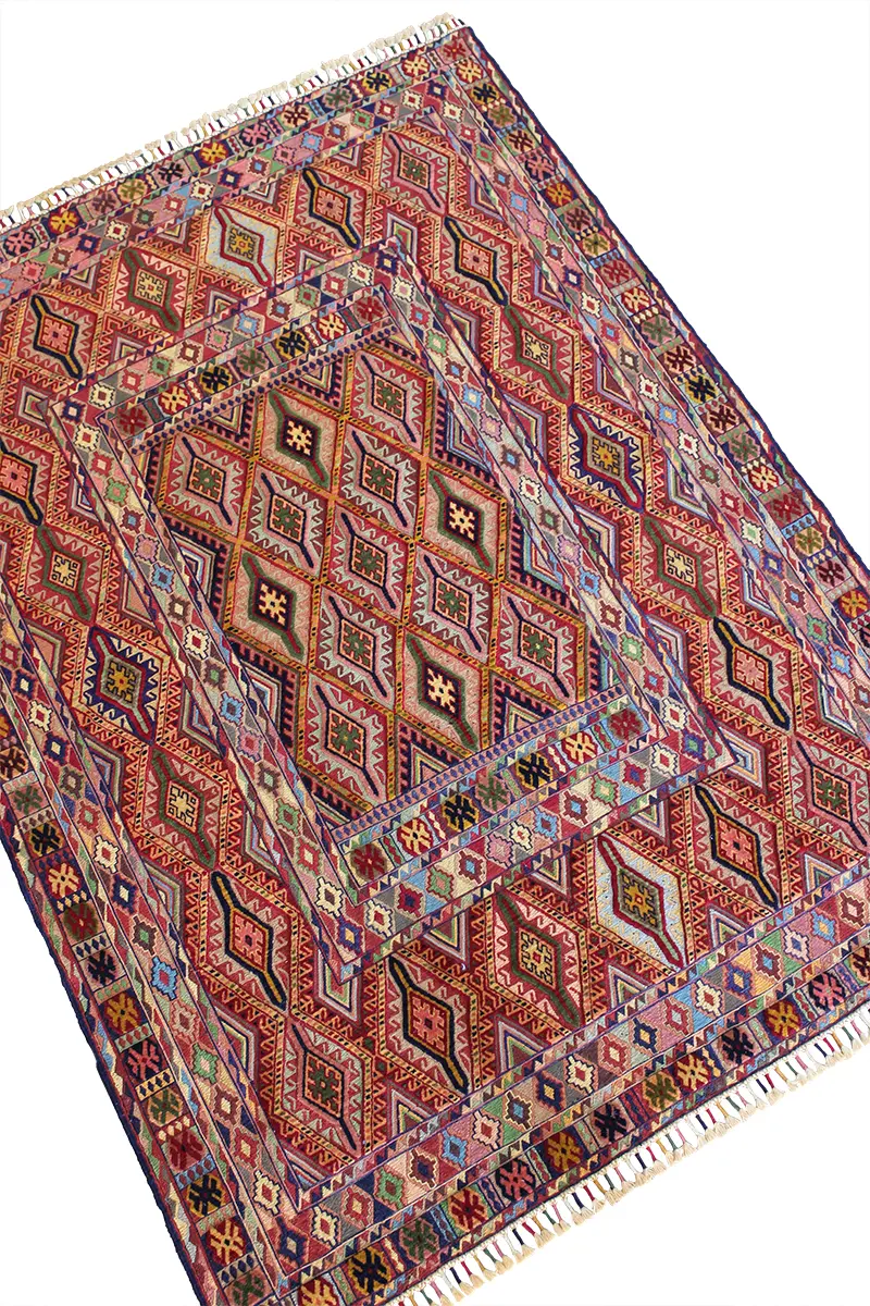 El Dokuma Afgan Berceste Renkli Yün Kilim