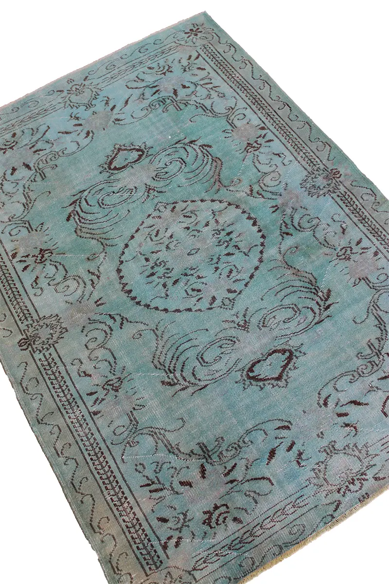 El Dokuma Turkuaz Vintage Halı