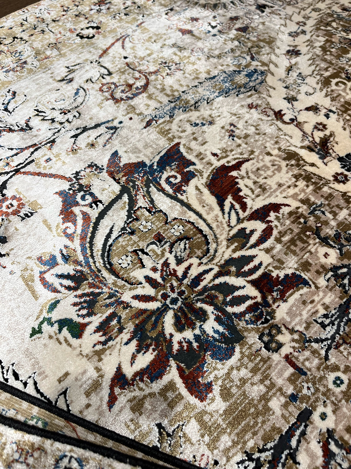 Pietra Serisi Etnik Desen Bej Bambu Özel Tezgah Halısı