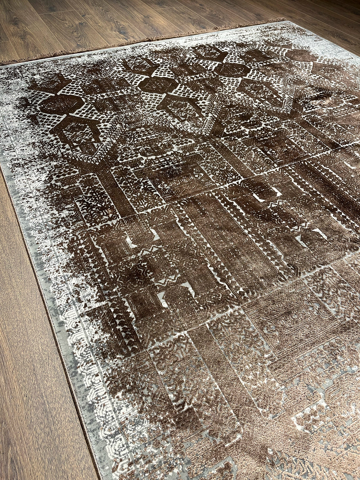 Eskitme Desen Kahve Bambu Özel Tezgah Halısı