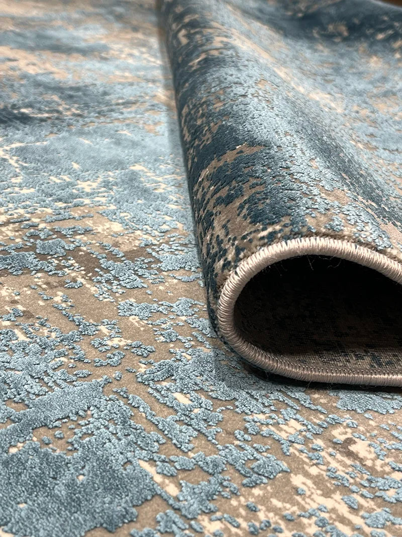 Eskitme Desen Mavi Bambu Özel Tezgah Halısı