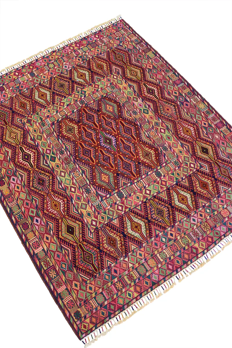 El Dokuma Afgan Berceste Renkli Yün Kilim