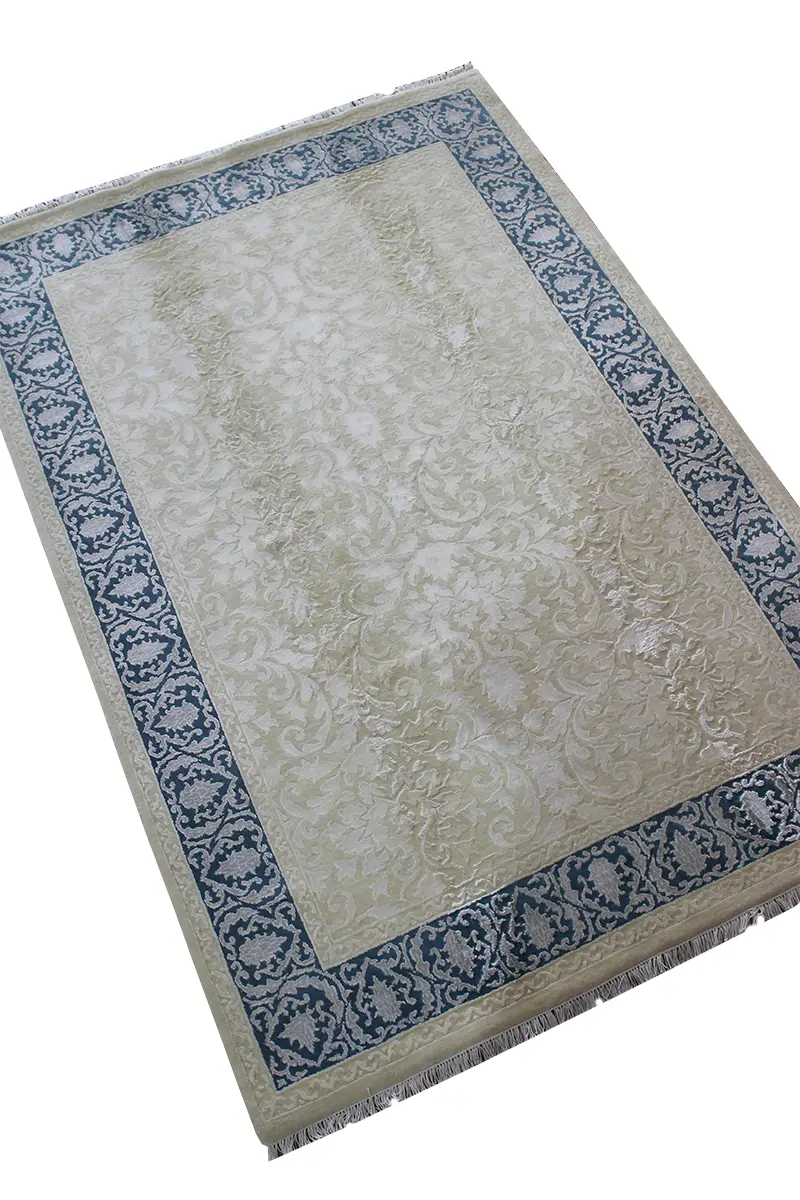 El Dokuma Mavi Uşak Desenli Yün Halı