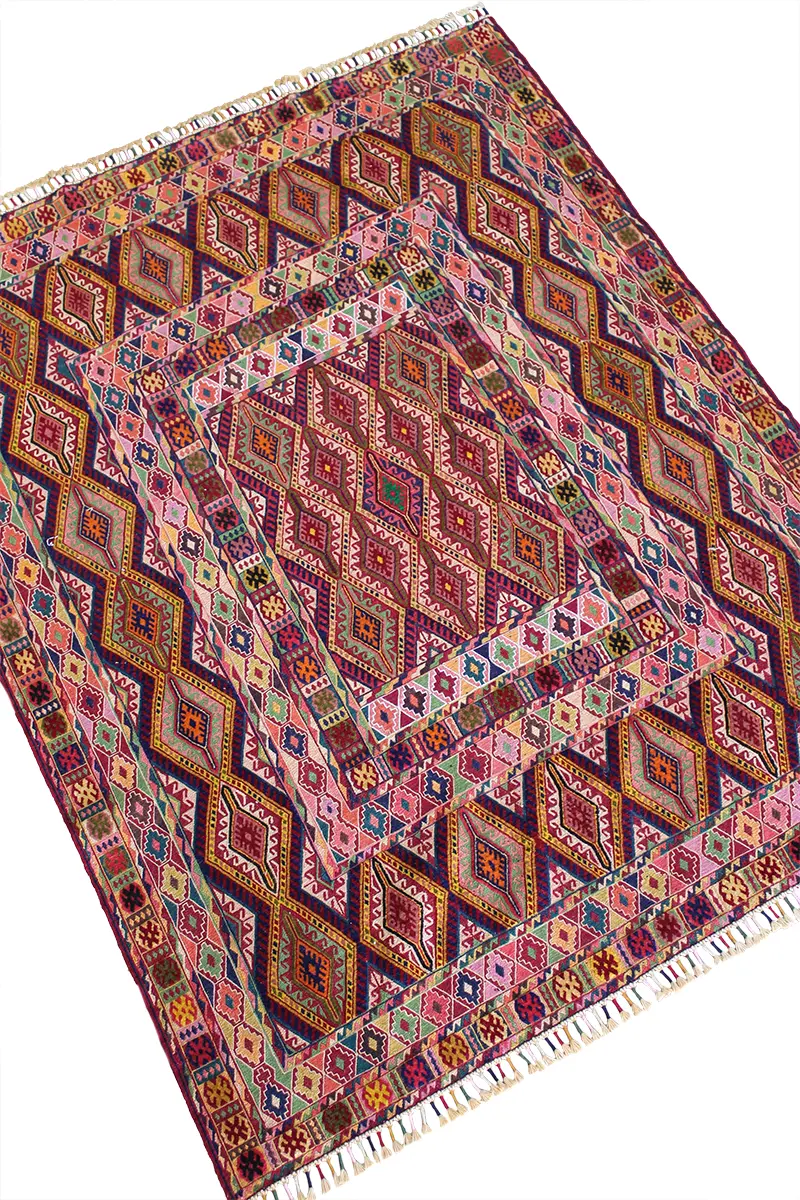 El Dokuma Afgan Berceste Renkli Yün Kilim