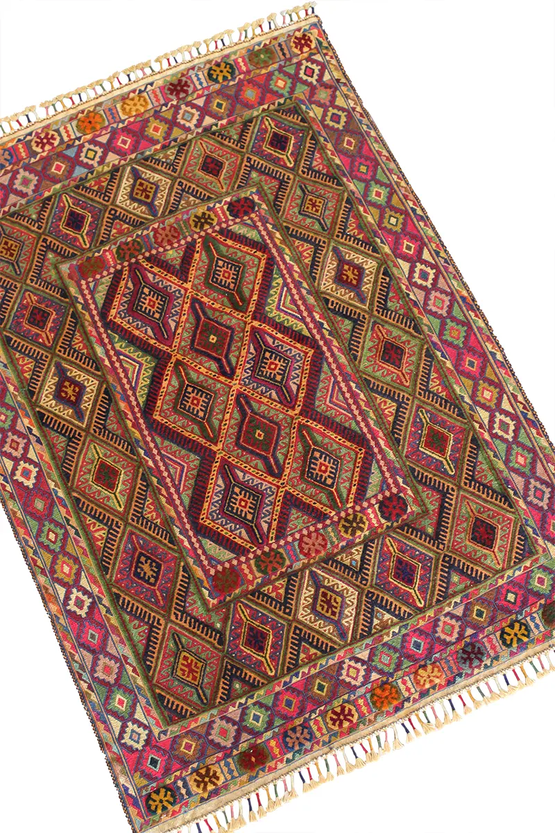 El Dokuma Afgan Berceste Renkli Yün Kilim