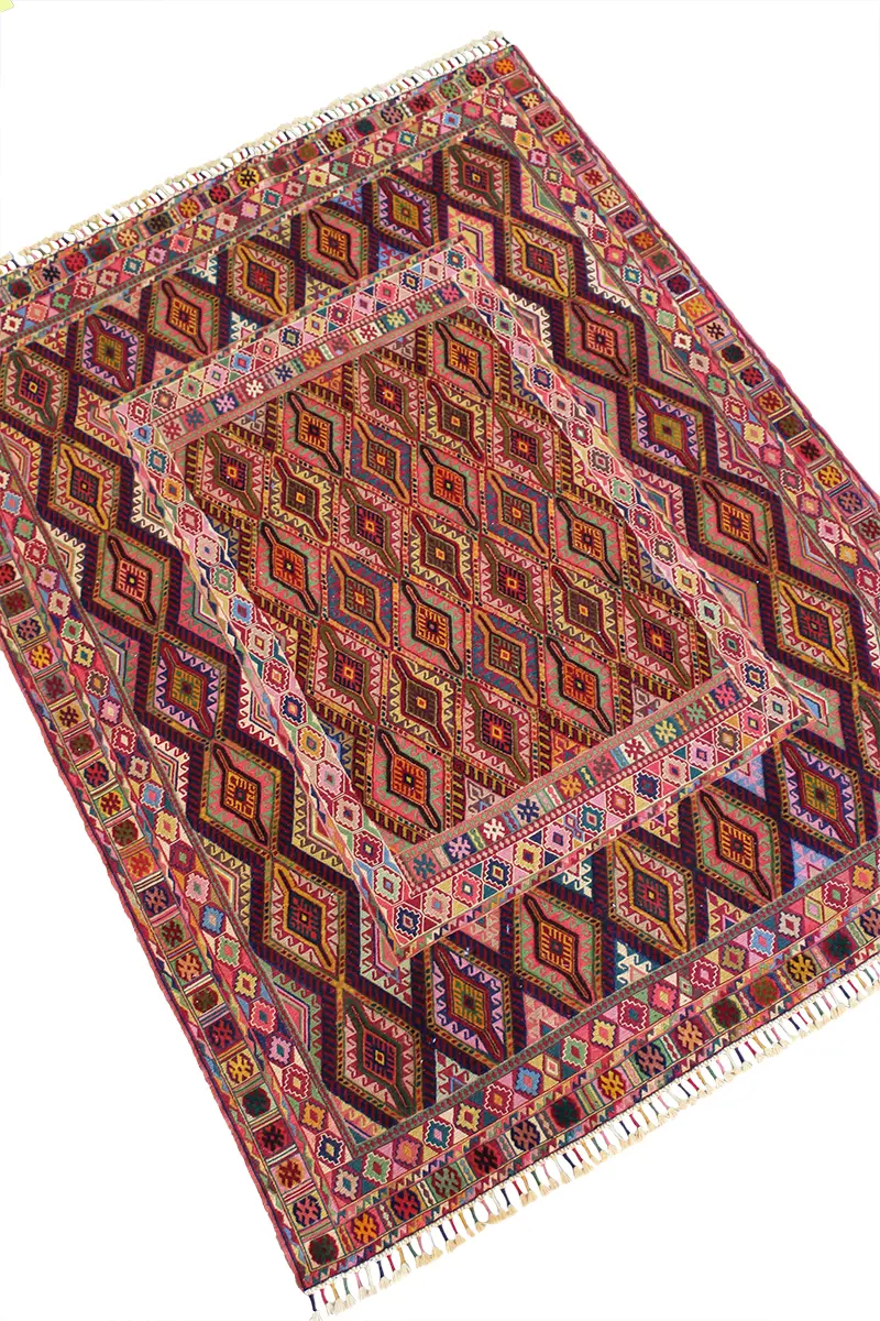 El Dokuma Afgan Berceste Renkli Yün Kilim