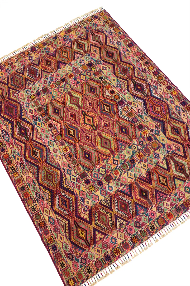 El Dokuma Afgan Berceste Renkli Yün Kilim