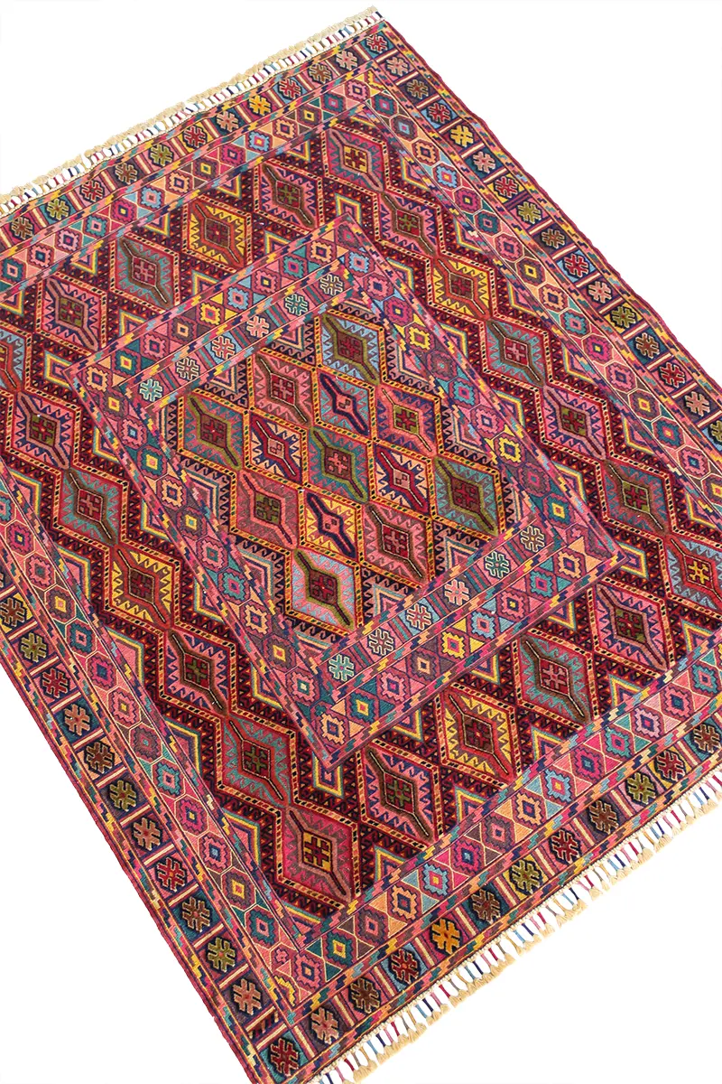 El Dokuma Afgan Berceste Renkli Yün Kilim