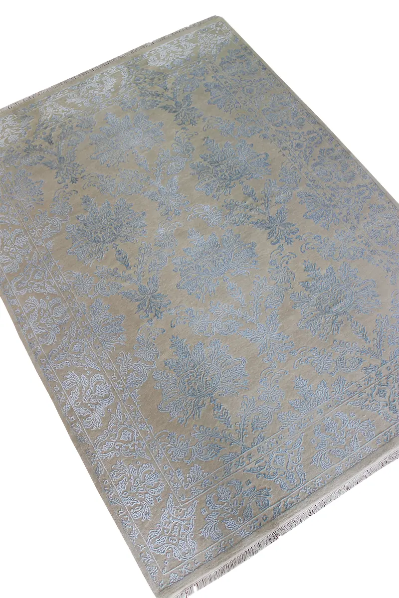 El Dokuma Mavi Uşak Desenli Yün Halı