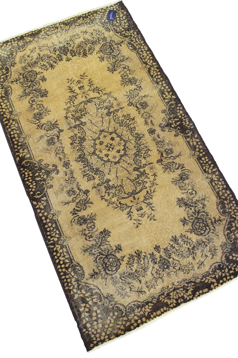 El Dokuma Sarı Vintage Halı