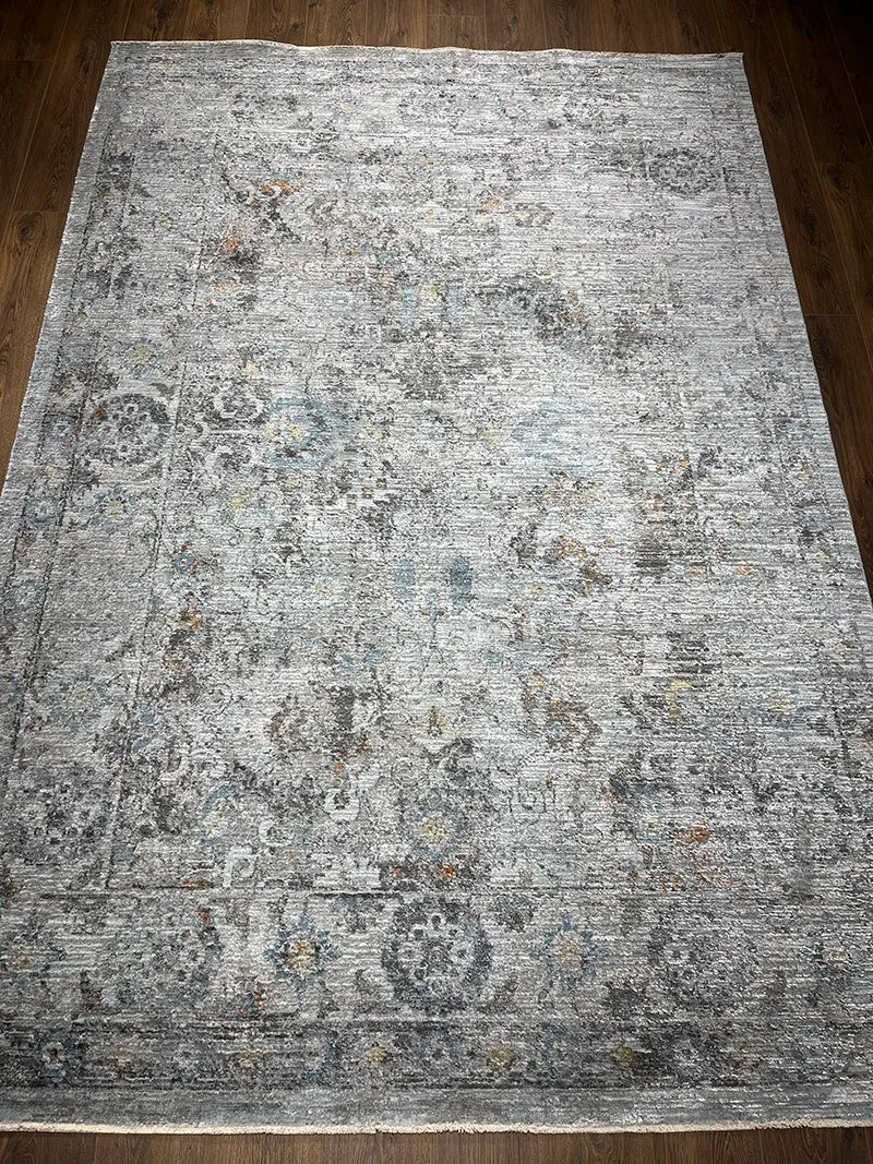 Woolknot Ametist Vintage Desen Gri Makine Halısı