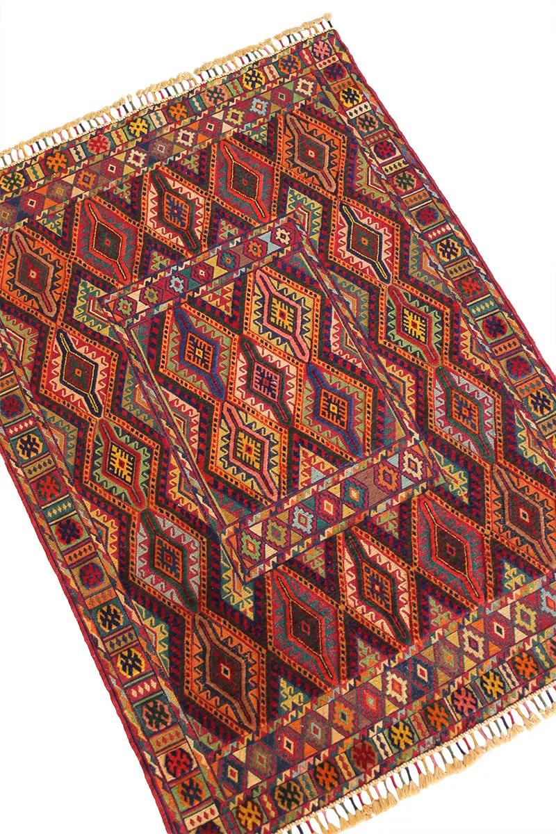 El Dokuma Afgan Berceste Renkli Yün Kilim