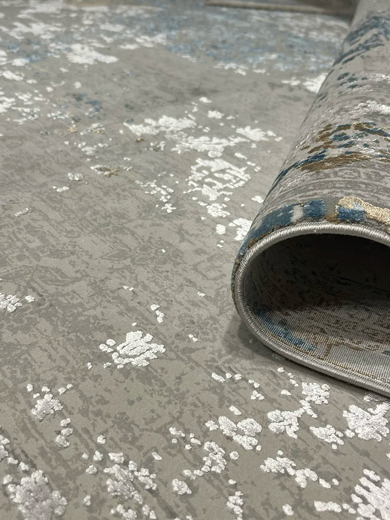 Olimpos Serisi Eskitme Desen Mavi Bambu Özel Tezgah Halısı