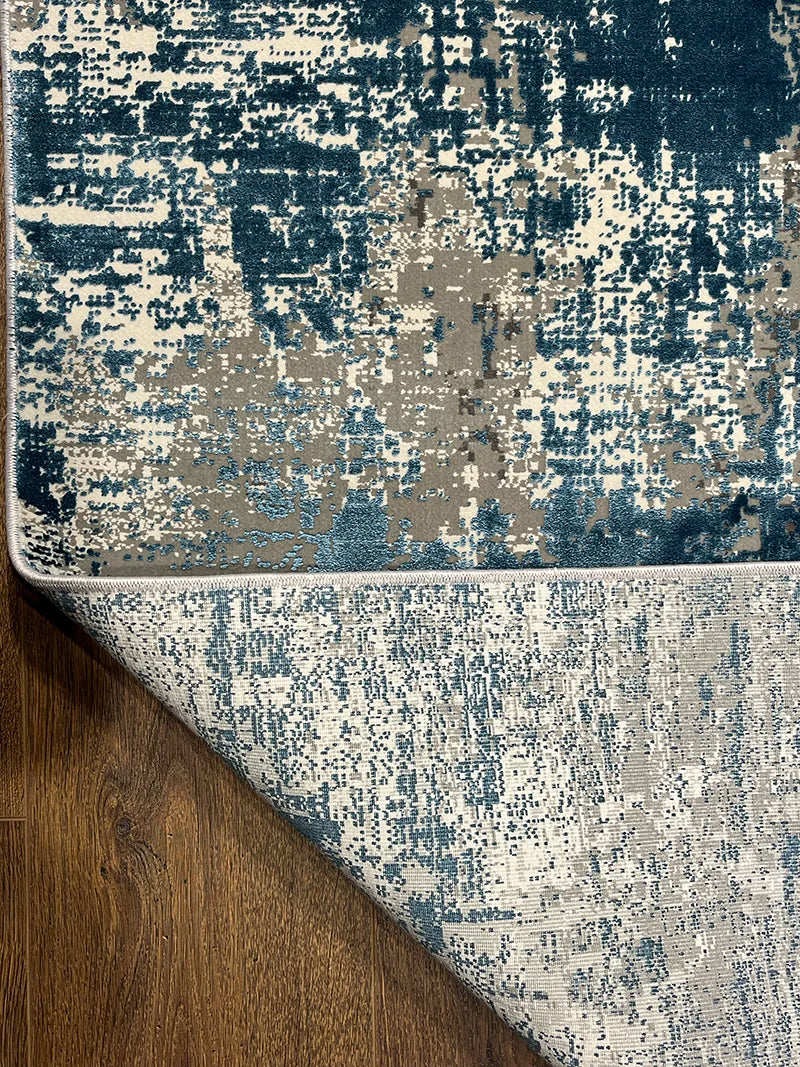 Eskitme Desen Mavi Bambu Özel Tezgah Halısı