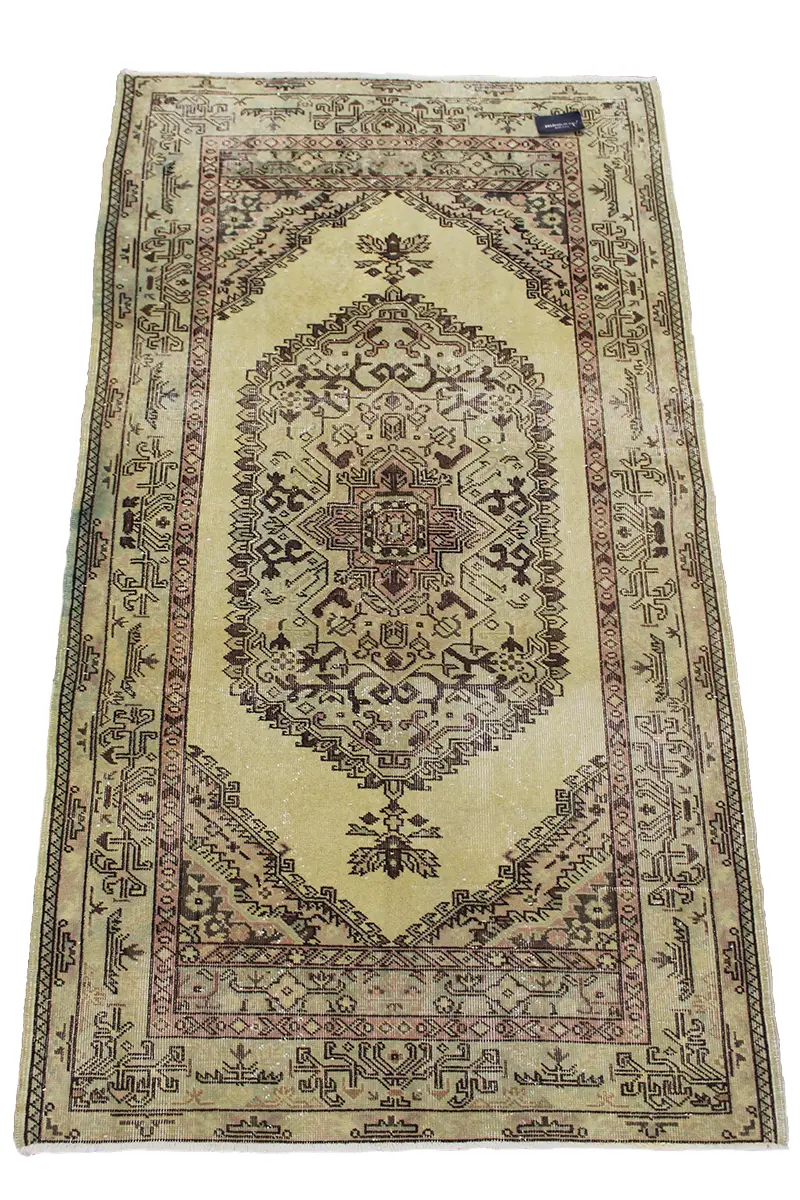 El Dokuma Sarı Vintage Halı