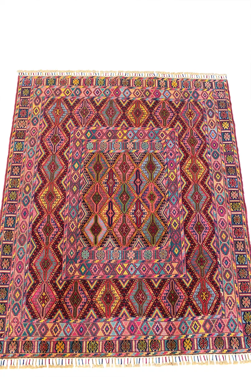 El Dokuma Afgan Berceste Renkli Yün Kilim