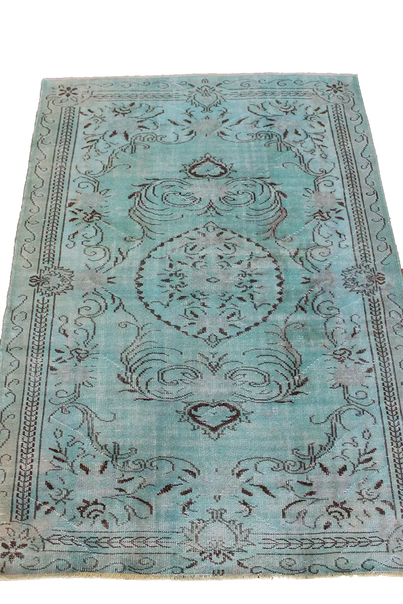 El Dokuma Turkuaz Vintage Halı