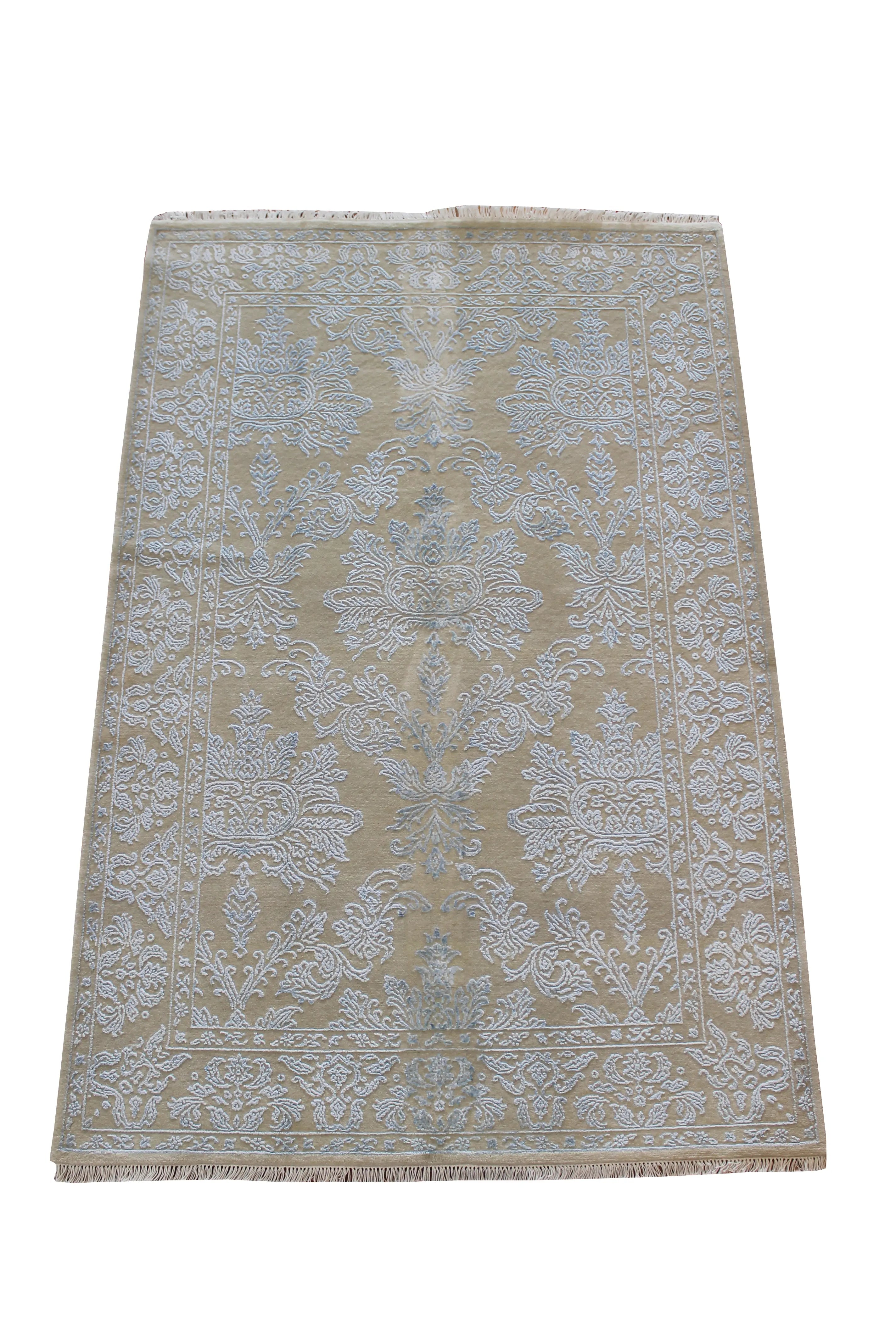 El Dokuma Mavi Uşak Desenli Yün Halı