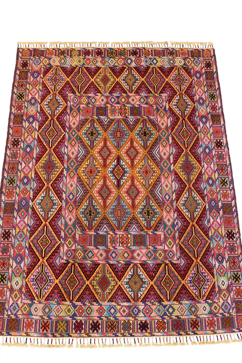 El Dokuma Afgan Berceste Renkli Yün Kilim