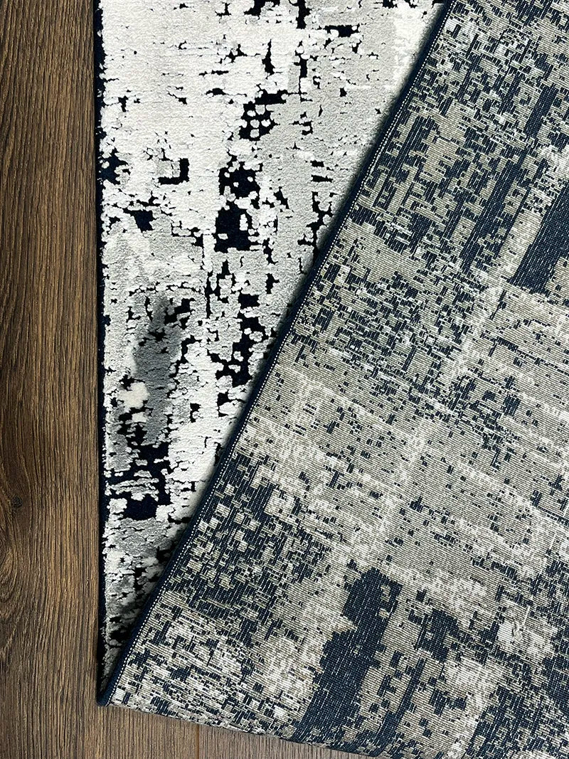 Eskitme Desen Lacivert Bambu Özel Tezgah Halısı