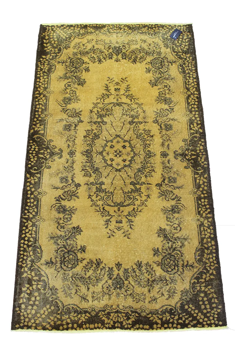 El Dokuma Sarı Vintage Halı