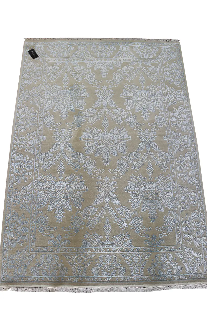 El Dokuma Mavi Uşak Desenli Yün Halı