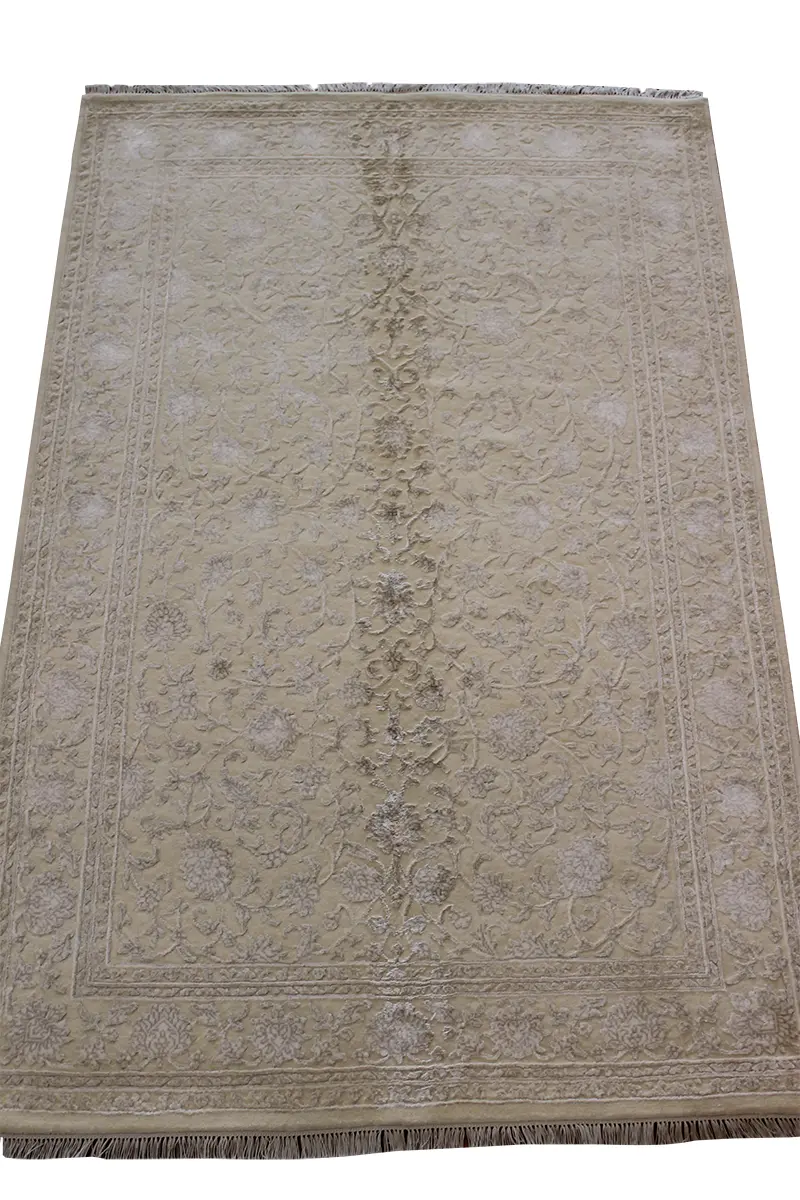 El Dokuma Krem Uşak Desenli Yün Halı