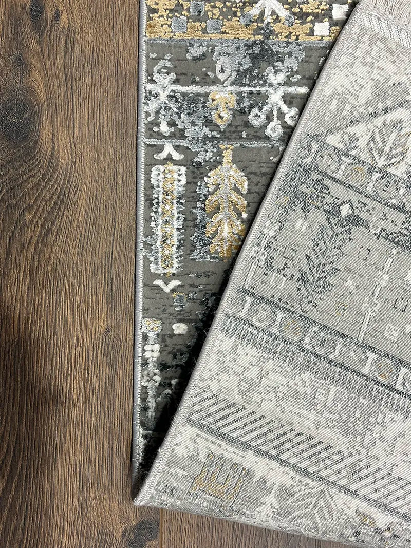 Craft Serisi Etnik Desen Gri Bambu Özel Tezgah Halısı