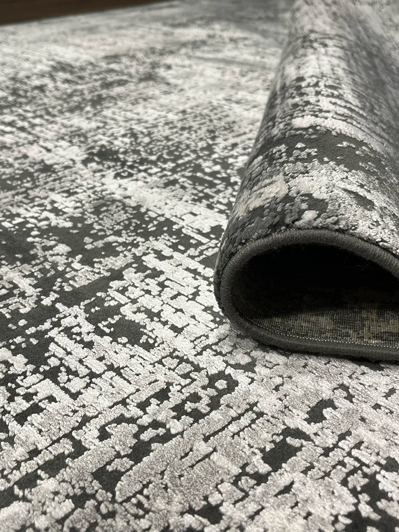 Eskitme Desen Gri Bambu Özel Tezgah Halısı