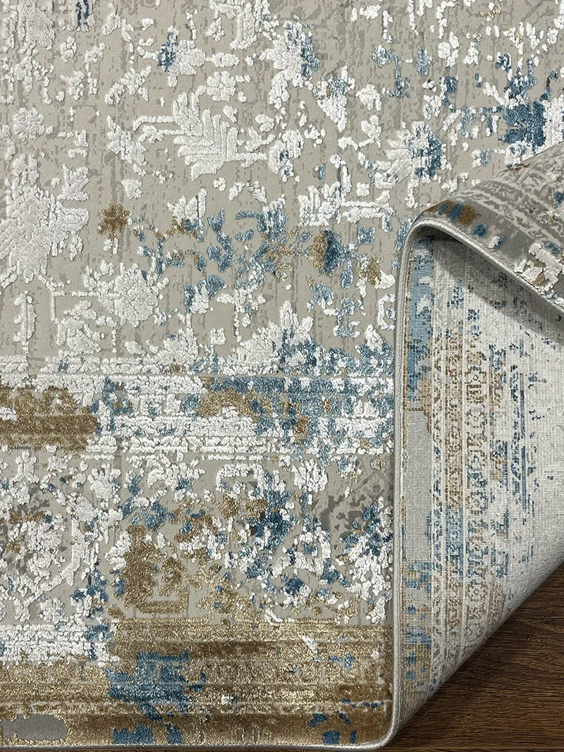 Olimpos Serisi Eskitme Desen Mavi Bambu Özel Tezgah Halısı