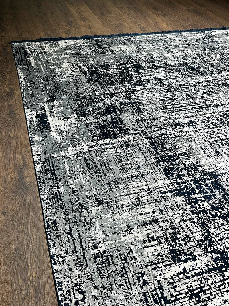 Eskitme Desen Lacivert Bambu Özel Tezgah Halısı