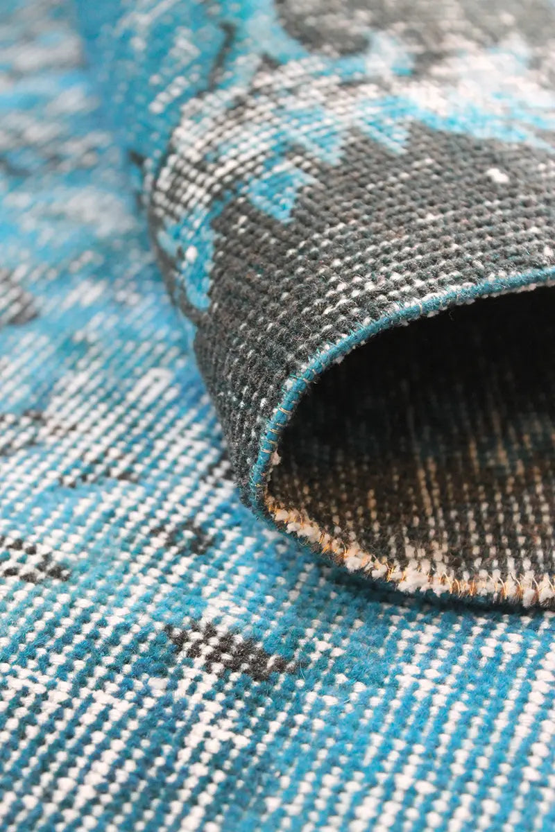 El Dokuma Mavi Vintage Halı