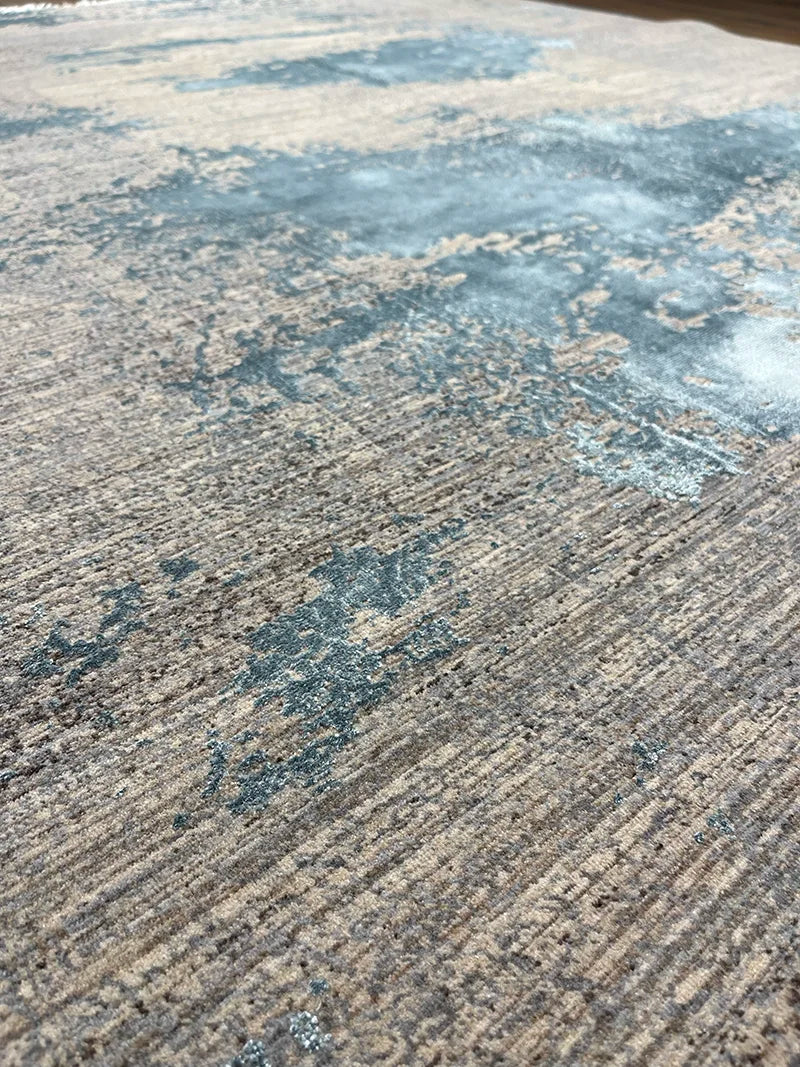 Eskitme Memlük Desen Turkuaz Bambu Özel Tezgah Halısı