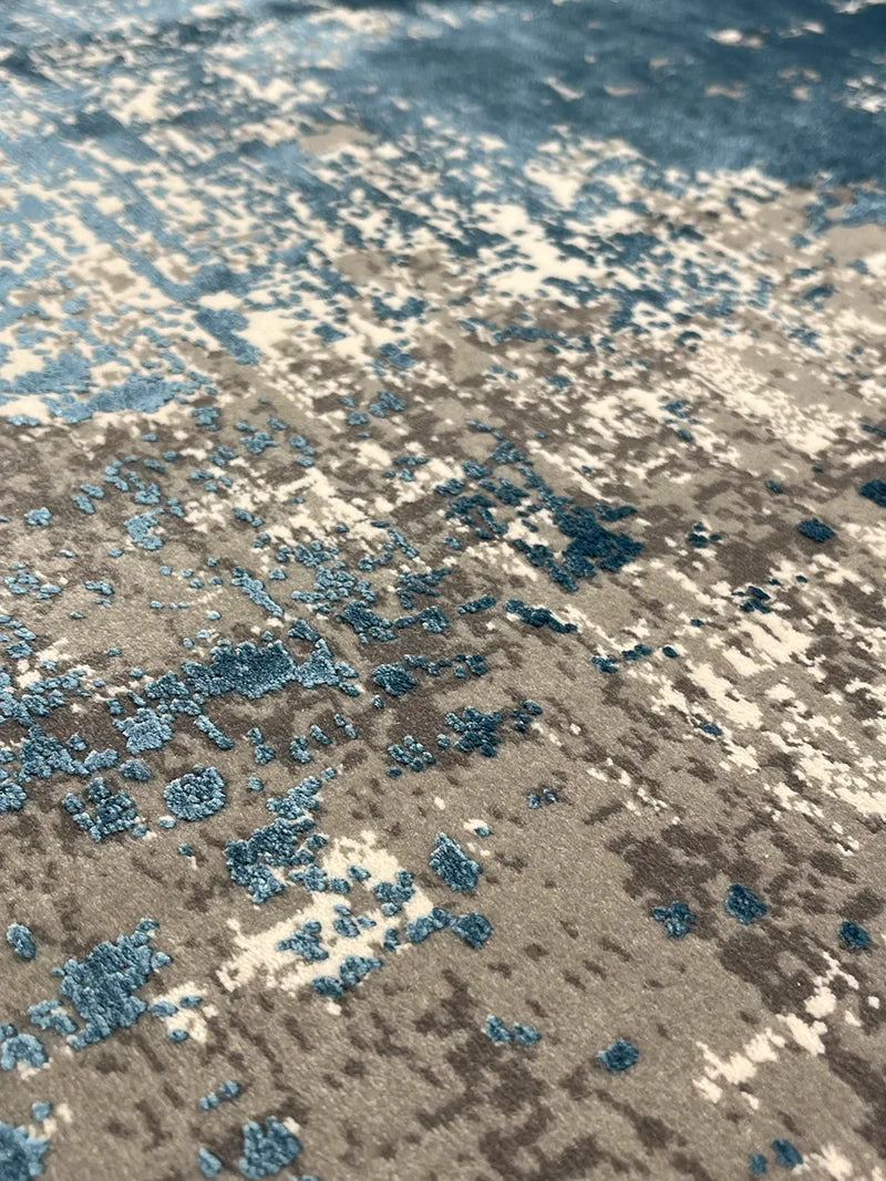 Eskitme Desen Mavi Bambu Özel Tezgah Halısı