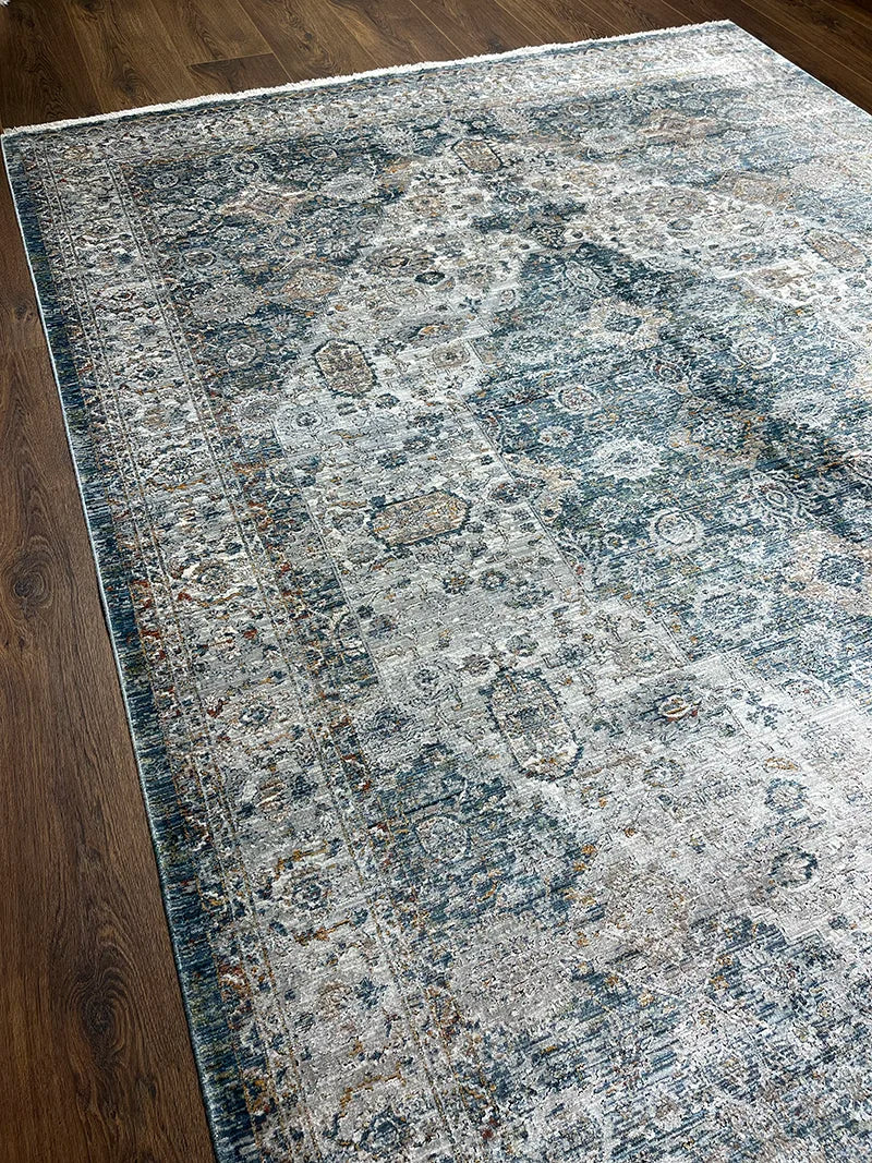 Anadolu Desenli Mavi Bambu Özel Tezgah Halısı