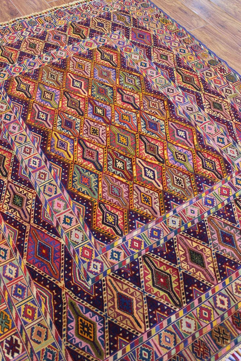 El Dokuma Afgan Berceste Renkli Yün Kilim